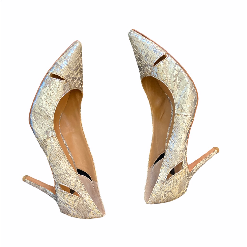 Ann Taylor Silver Python Pointed Toe Heels
